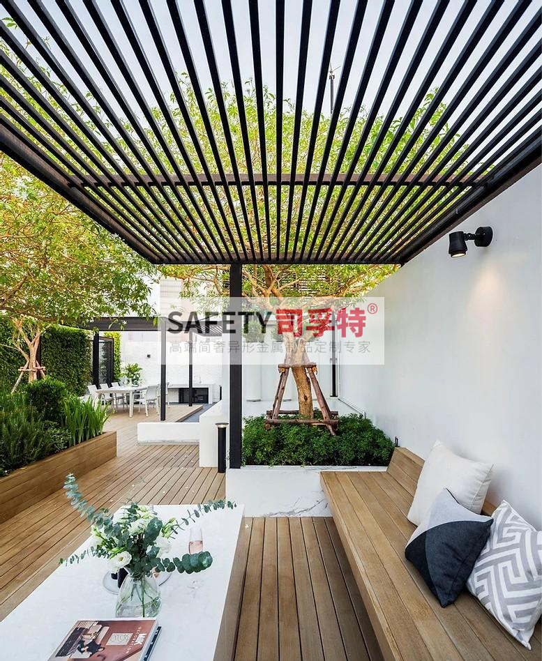 庭院景觀設(shè)計(jì)：精制不銹鋼（鋁藝）涼亭搭配智能遮陽(圖15)